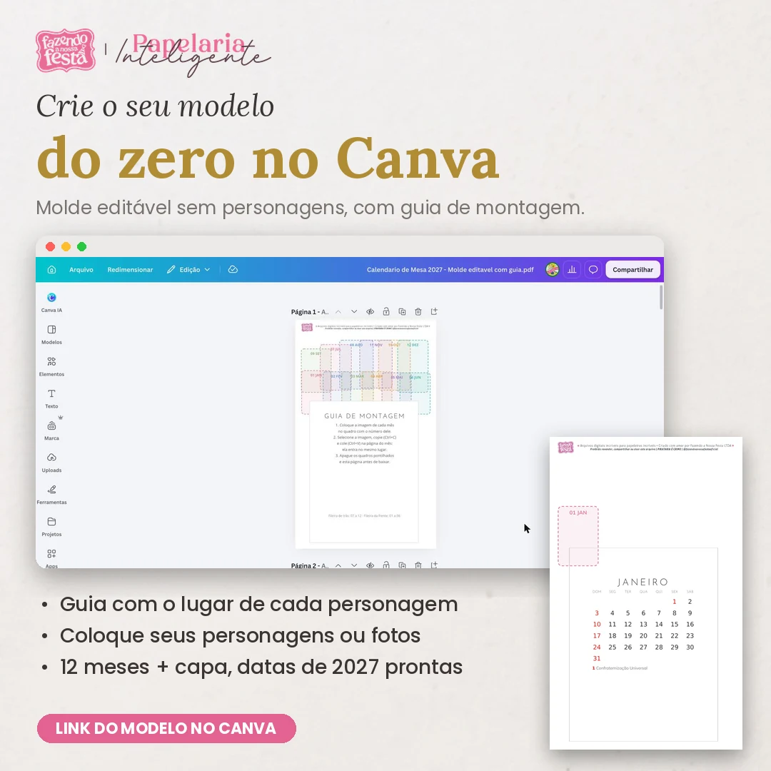 Calendário de mesa 2027: crie o seu modelo do zero no Canva
