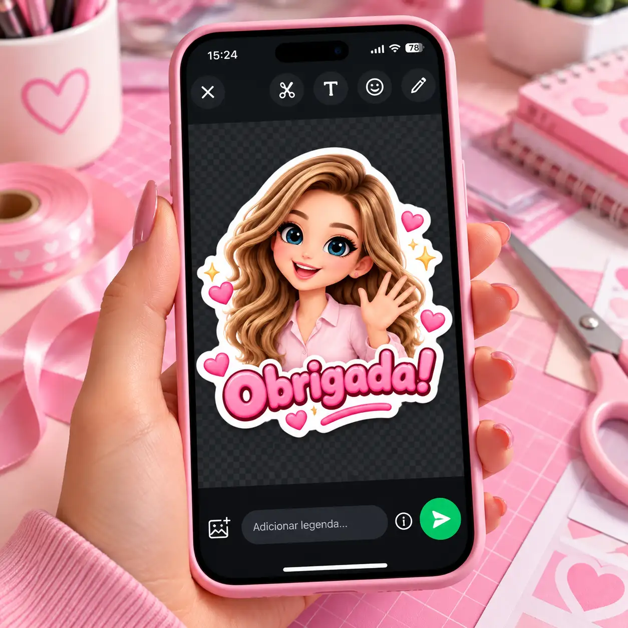 criando figurinha no WhatsApp a partir da imagem da bonequinha