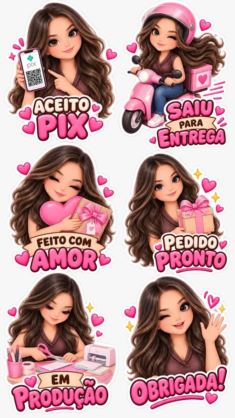 figurinhas para WhatsApp com ChatGPT no estilo chibi com aceito pix e pedido pronto
