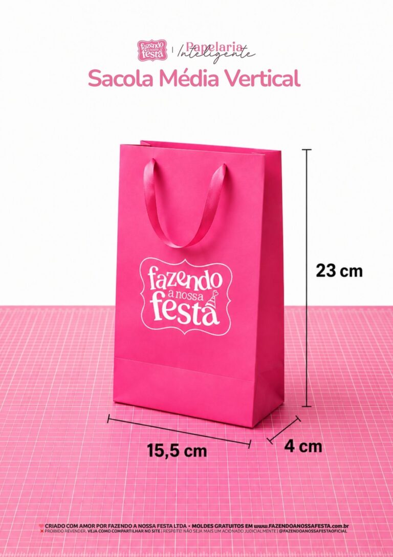 Molde de sacola de papel média vertical, 15,5 x 23 x 4 cm