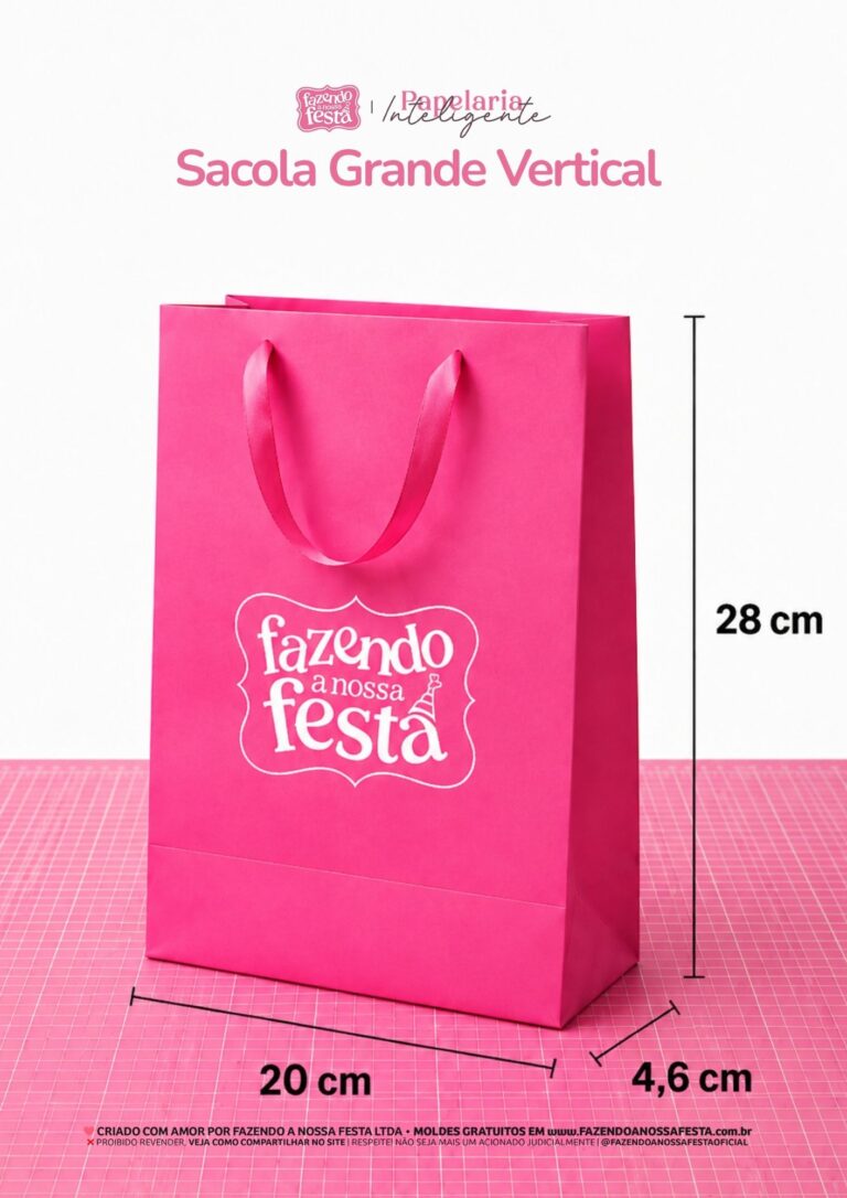 Molde de sacola de papel grande vertical, 20 x 28 x 4,6 cm