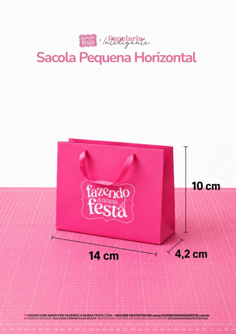 Molde de sacola de papel pequena horizontal, 14 x 10 x 4,2 cm
