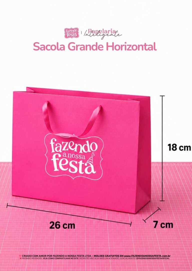 Molde de sacola de papel grande horizontal, 26 x 18 x 7 cm