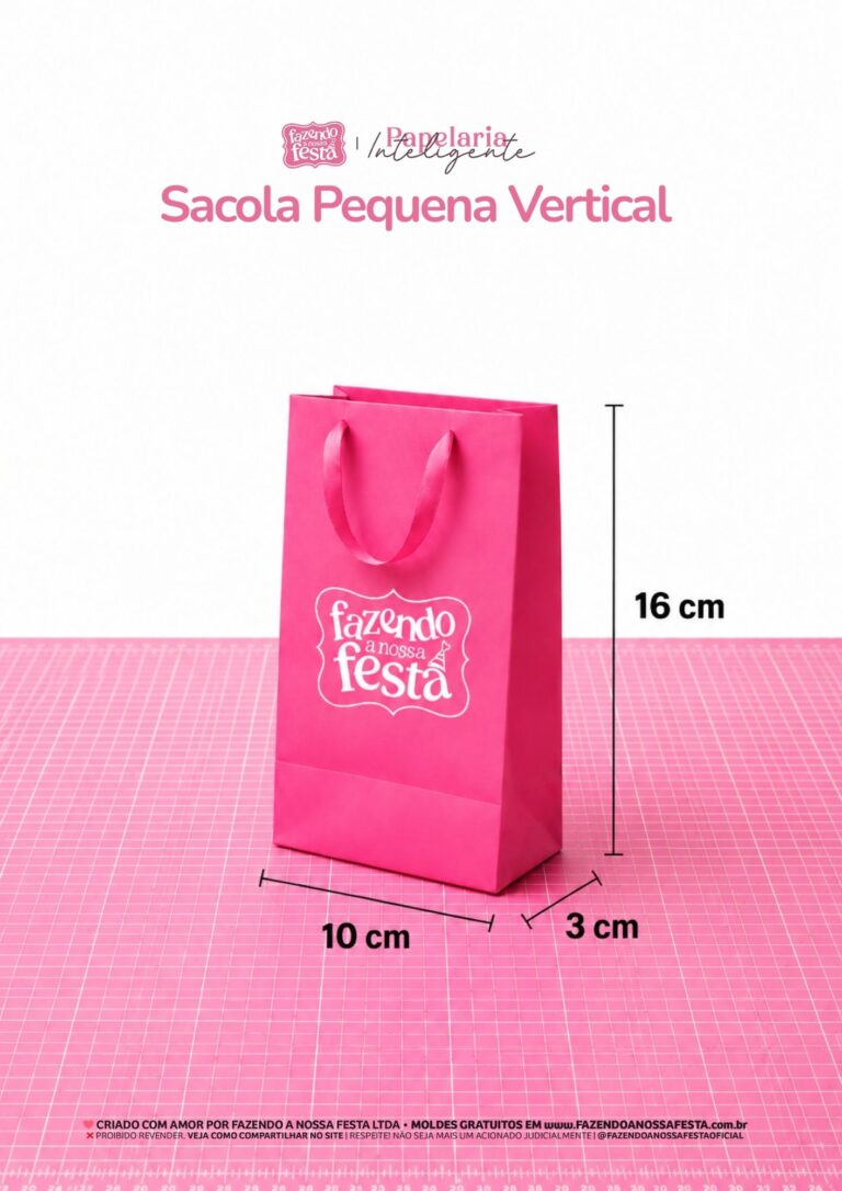 Molde de sacola de papel pequena vertical, 10 x 16 x 3 cm