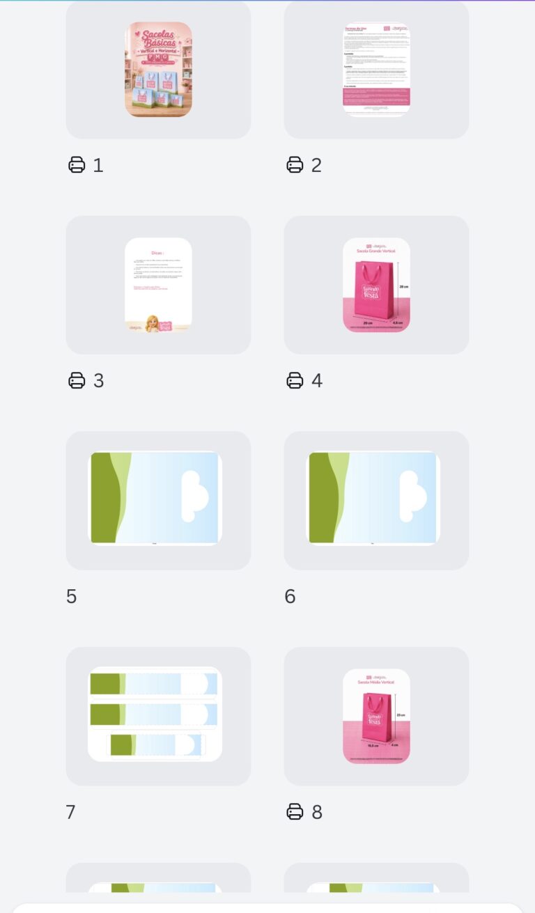 Molde de sacola de papel editável no Canva, páginas do arquivo